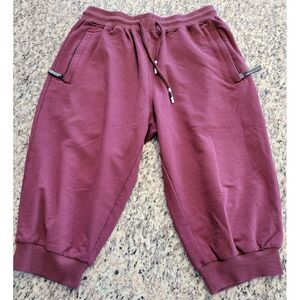 Fashion Sports Women's 34 Capri‎ Training Pants Side Zip Pockets Maroon
